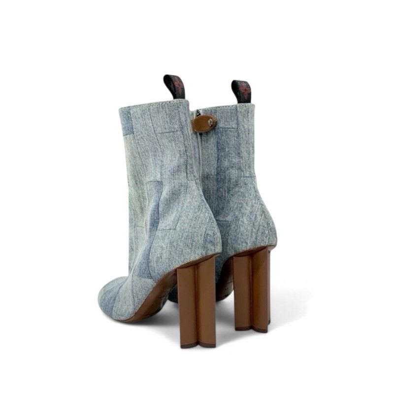 Louis Vuitton Silhouette Line Boots Short Shoes Denim Light Blue Brown — view 4