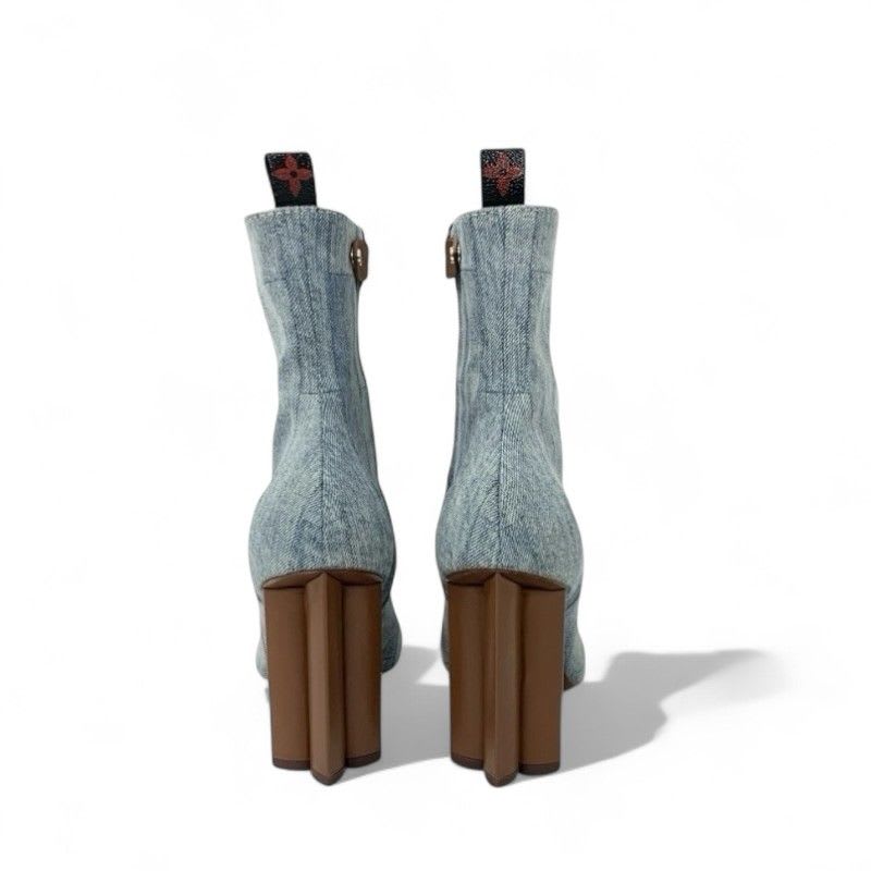 Louis Vuitton Silhouette Line Boots Short Shoes Denim Light Blue Brown — view 5