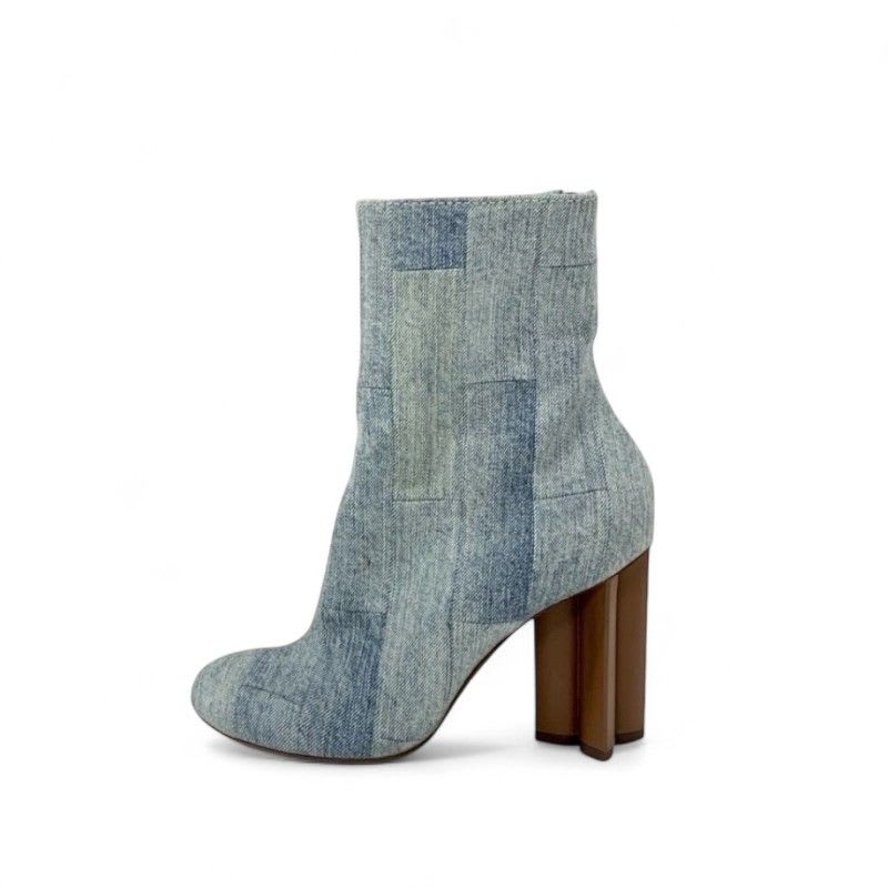 Louis Vuitton Silhouette Line Boots Short Shoes Denim Light Blue Brown — view 3