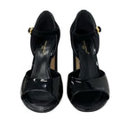 Louis Vuitton Donna Line Sandals Shoes Patent Suede Black Gold Logo — view 2