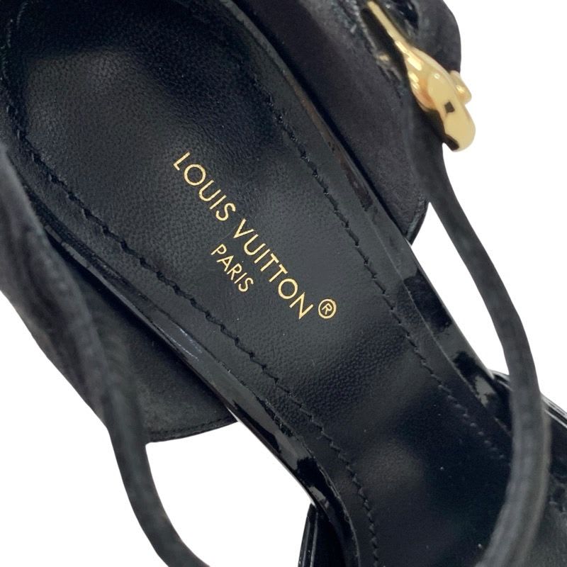 Louis Vuitton Donna Line Sandals Shoes Patent Suede Black Gold Logo — view 7