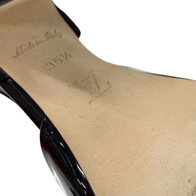 Louis Vuitton Donna Line Sandals Shoes Patent Suede Black Gold Logo — view 8
