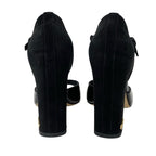 Louis Vuitton Donna Line Sandals Shoes Patent Suede Black Gold Logo — view 5