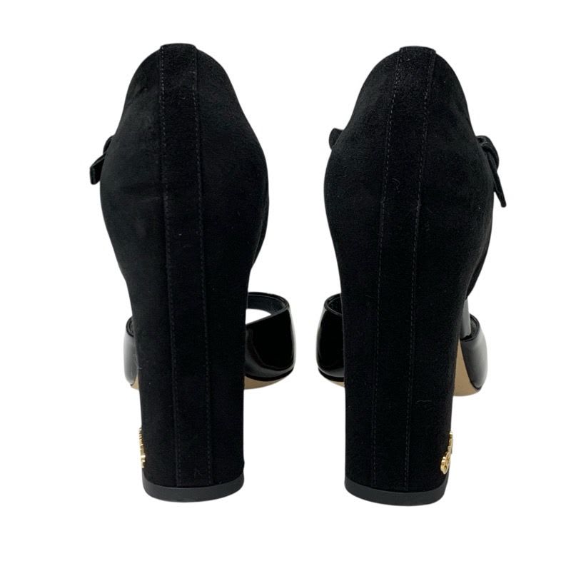 Louis Vuitton Donna Line Sandals Shoes Patent Suede Black Gold Logo — view 5