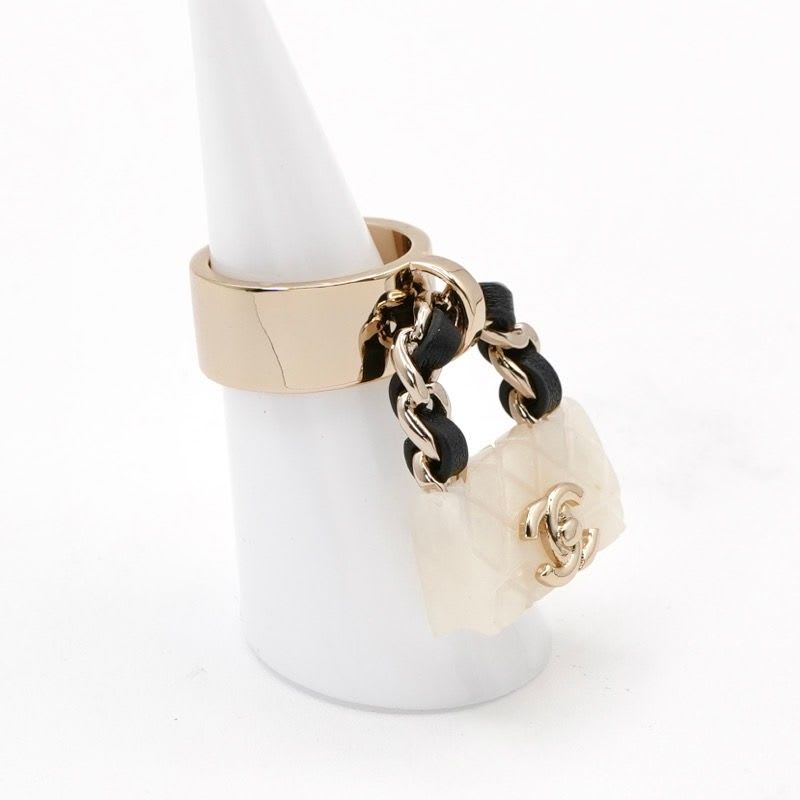 Chanel Ring Gold White Black Quilted Bag Charm — view 7