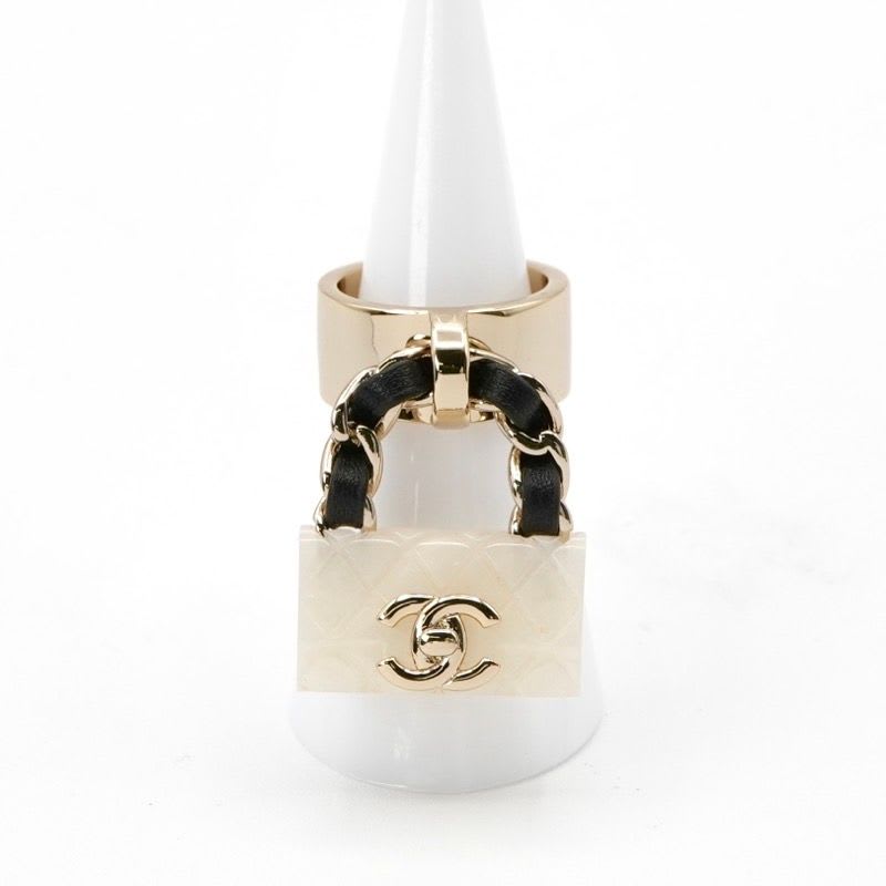 Chanel Ring Gold White Black Quilted Bag Charm — view 6