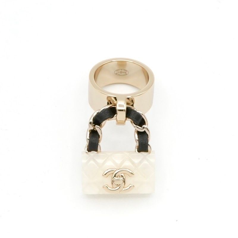 Chanel Ring Gold White Black Quilted Bag Charm — view 2