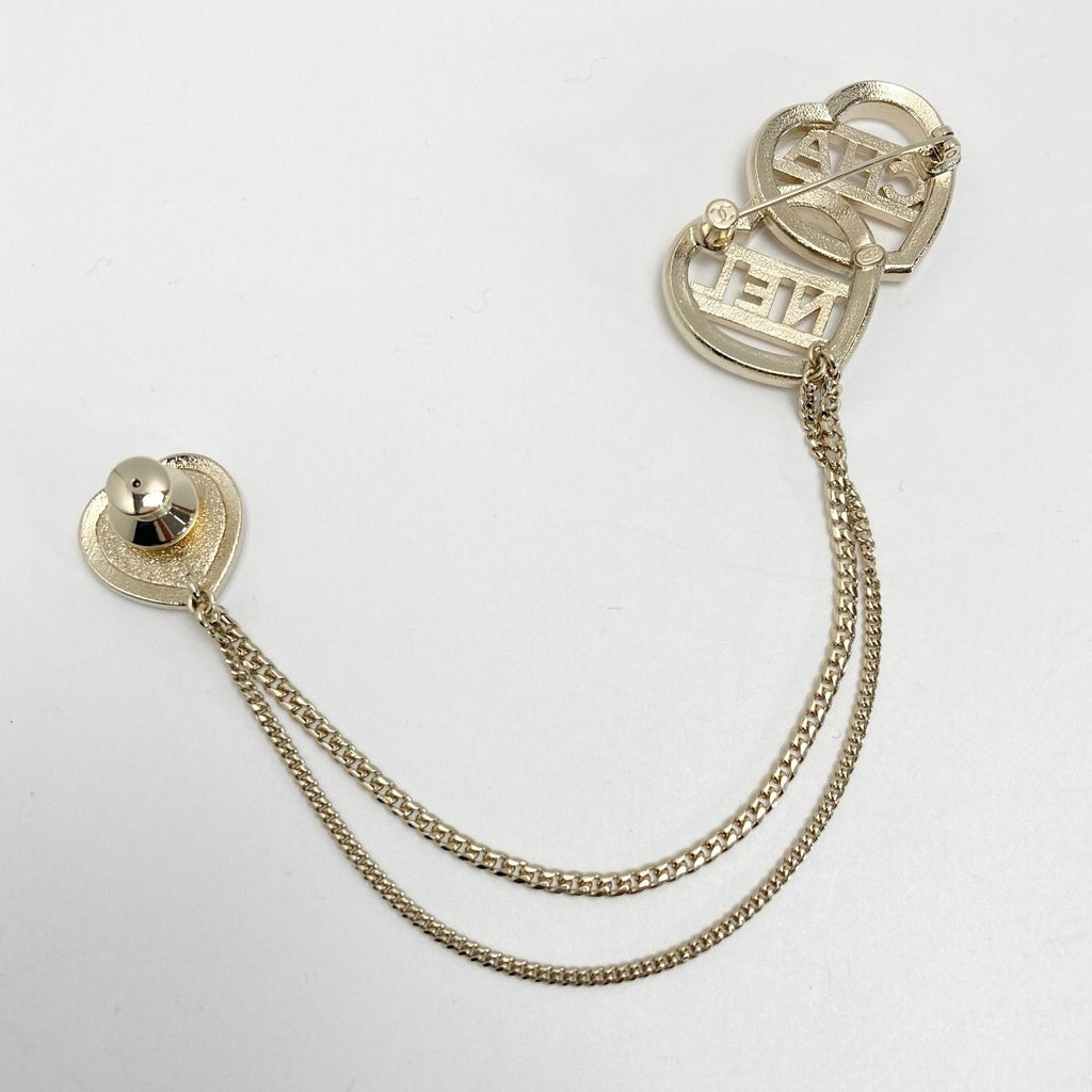 Chanel Coco Mark Heart Chain Brooch Gold GP Rhinestone — view 3