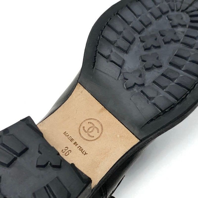 Chanel Boots Short Shoes Leather Black Coco Mark Quilted Logo Lace Up — view 8