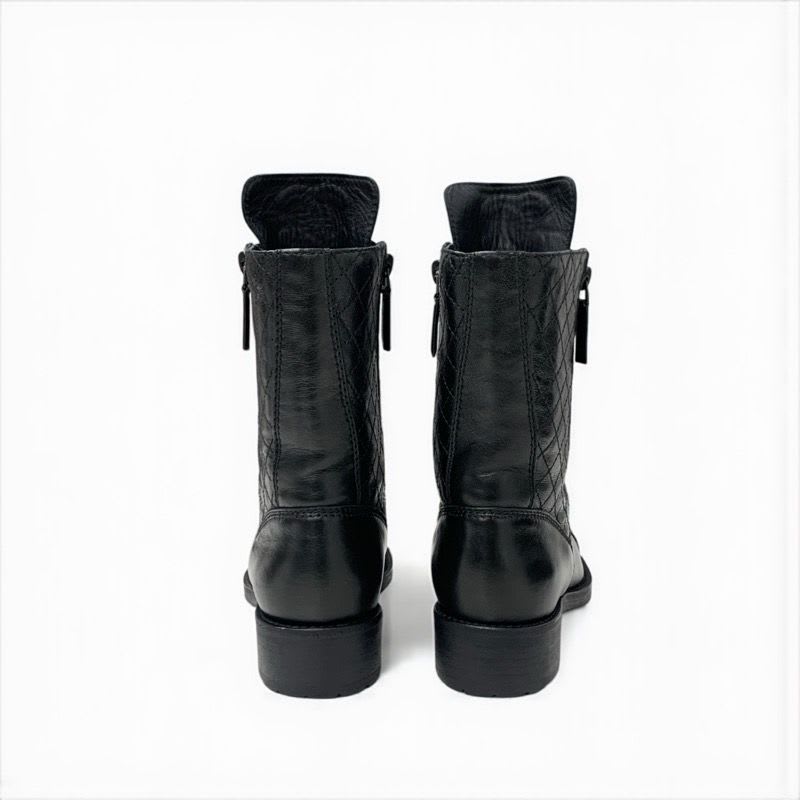 Chanel Boots Short Shoes Leather Black Coco Mark Quilted Logo Lace Up — view 5