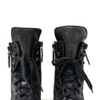 Chanel Boots Short Shoes Leather Black Coco Mark Quilted Logo Lace Up — view 9