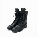 Chanel Boots Short Shoes Leather Black Coco Mark Quilted Logo Lace Up — view 2