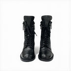 Chanel Boots Short Shoes Leather Black Coco Mark Quilted Logo Lace Up — view 3