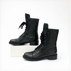 Chanel Boots Short Shoes Leather Black Coco Mark Quilted Logo Lace Up — view 4