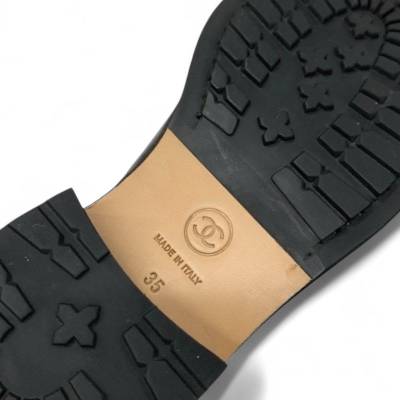 Chanel Boots Short Shoes Leather Black Quilted Lace Up Coco Mark — view 8
