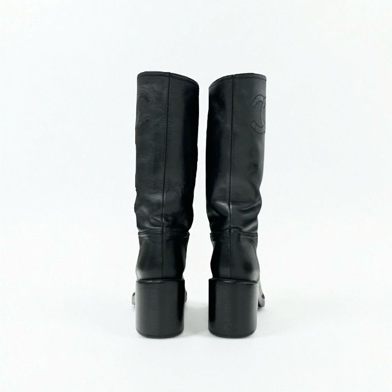 Chanel Boots Long Shoes Calfskin Black Coco Mark Middle — view 5