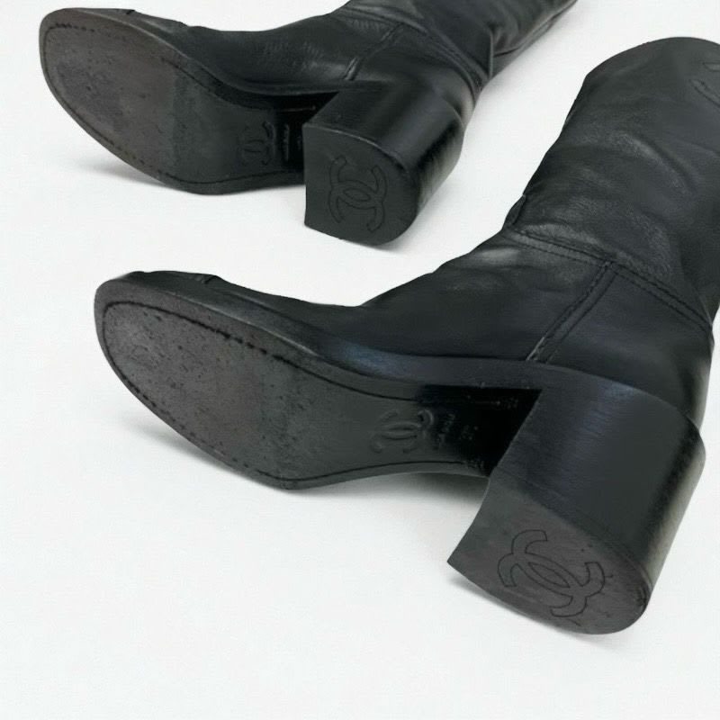 Chanel Boots Long Shoes Calfskin Black Coco Mark Middle — view 6