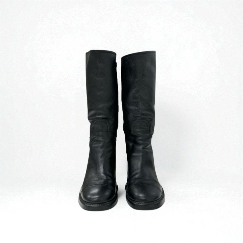 Chanel Boots Long Shoes Calfskin Black Coco Mark Middle — view 2