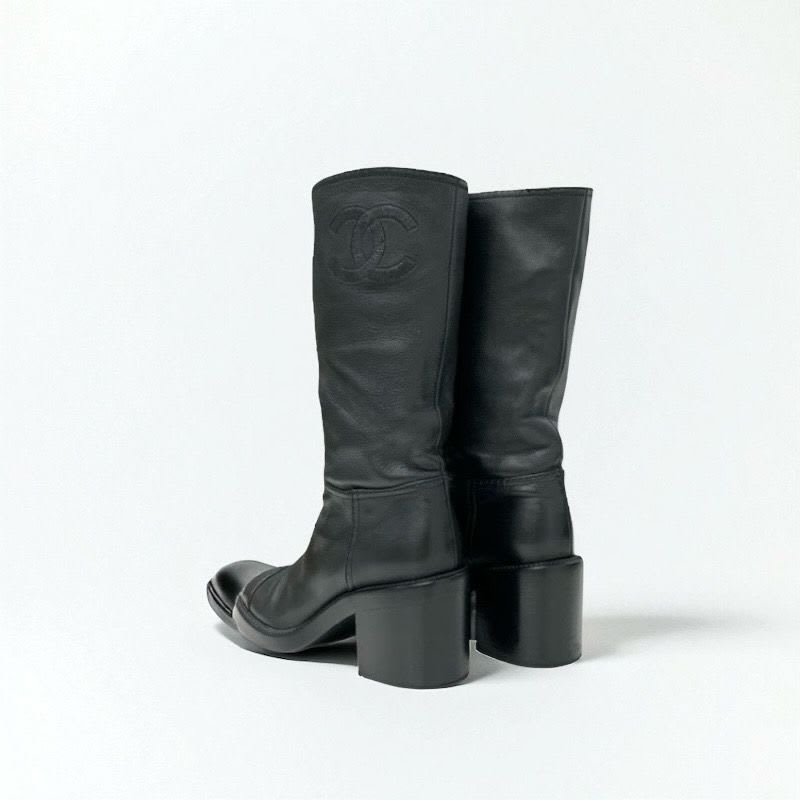 Chanel Boots Long Shoes Calfskin Black Coco Mark Middle — view 4