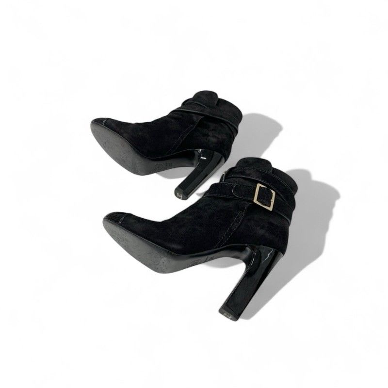 Chanel Boots Short Shoes Suede Patent Black Coco Mark Belt — view 6