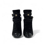Chanel Boots Short Shoes Suede Patent Black Coco Mark Belt — view 2