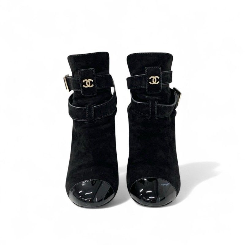 Chanel Boots Short Shoes Suede Patent Black Coco Mark Belt — view 2