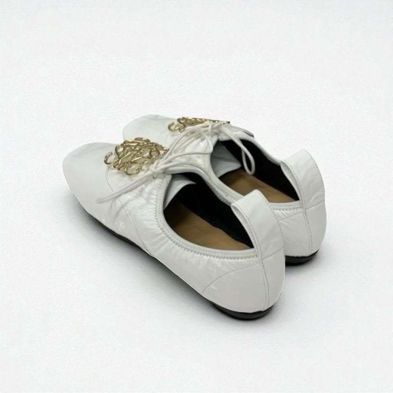 Loewe Flat Shoes Patent White Gold Anagram Soft Derby Lace Up — view 4