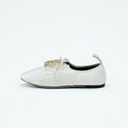 Loewe Flat Shoes Patent White Gold Anagram Soft Derby Lace Up — view 3