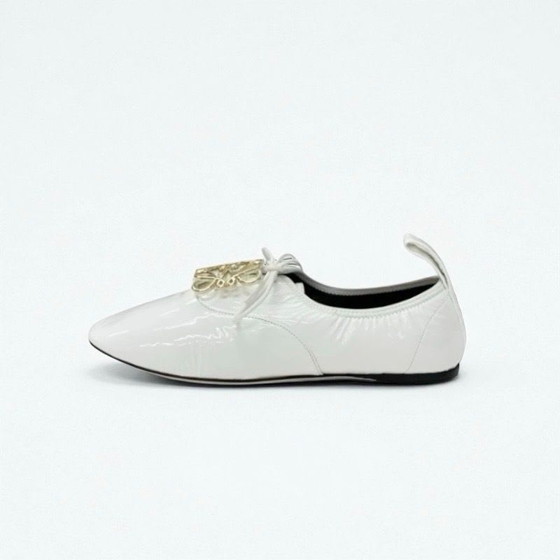 Loewe Flat Shoes Patent White Gold Anagram Soft Derby Lace Up — view 3