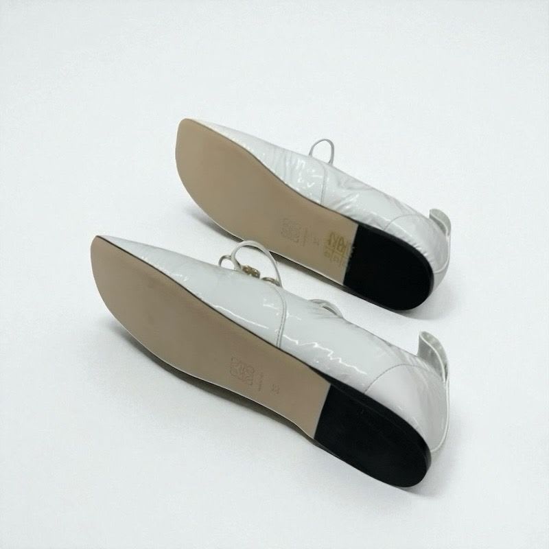 Loewe Flat Shoes Patent White Gold Anagram Soft Derby Lace Up — view 6