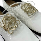 Loewe Flat Shoes Patent White Gold Anagram Soft Derby Lace Up — view 9