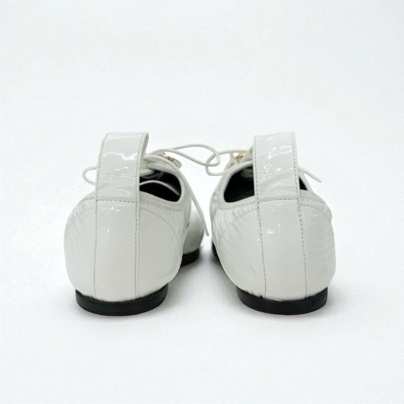 Loewe Flat Shoes Patent White Gold Anagram Soft Derby Lace Up — view 5