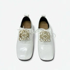 Loewe Flat Shoes Patent White Gold Anagram Soft Derby Lace Up — view 2