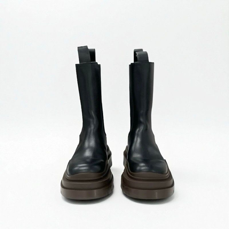 Bottega Veneta Tire Boots Short Shoes Leather Black Brown Chelsea — view 2