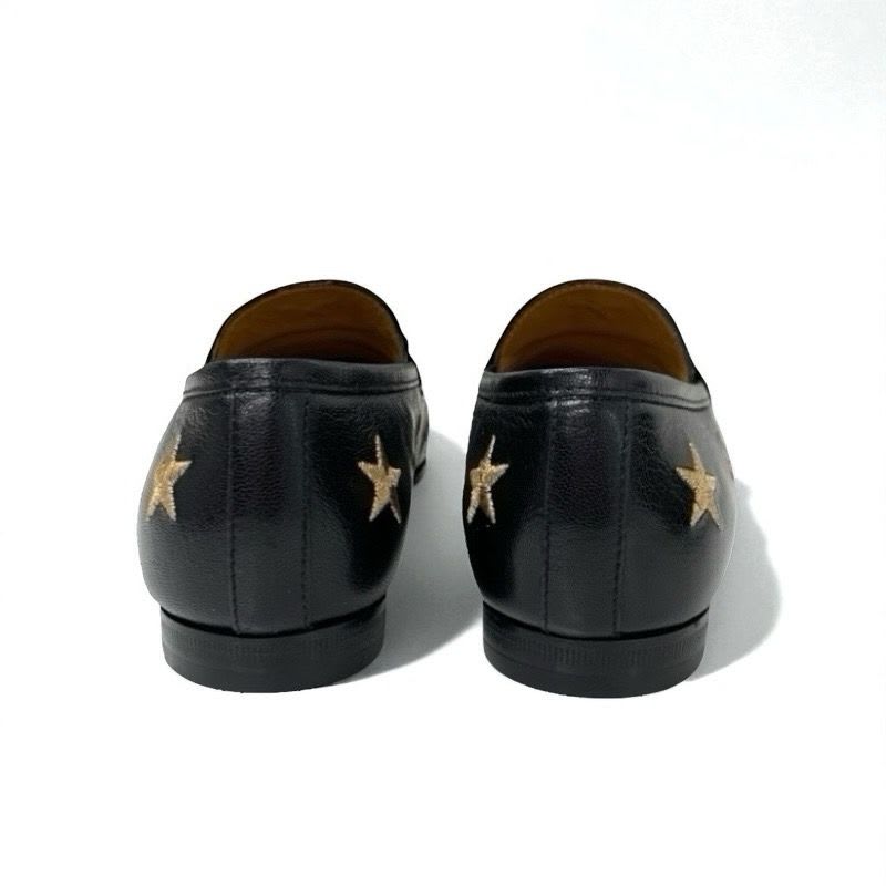 Gucci Loafer Leather Shoes Black Gold Horsebit Star Bee Embroidery — view 5