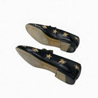 Gucci Loafer Leather Shoes Black Gold Horsebit Star Bee Embroidery — view 6