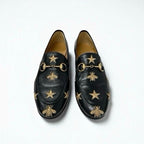 Gucci Loafer Leather Shoes Black Gold Horsebit Star Bee Embroidery — view 2