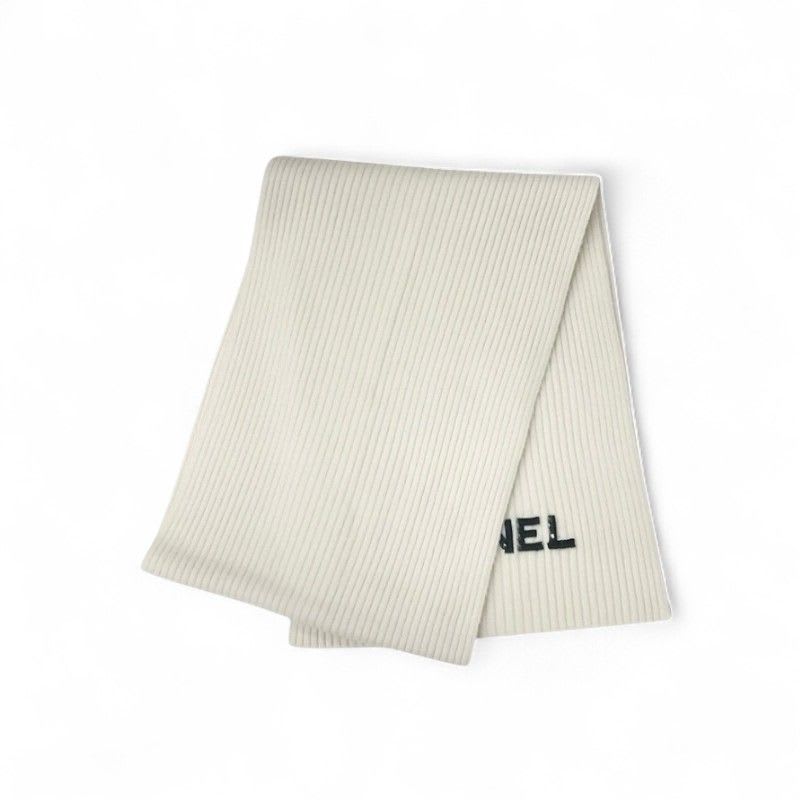 Chanel Muffler Cashmere White Logo Sequins Scarf — view 2