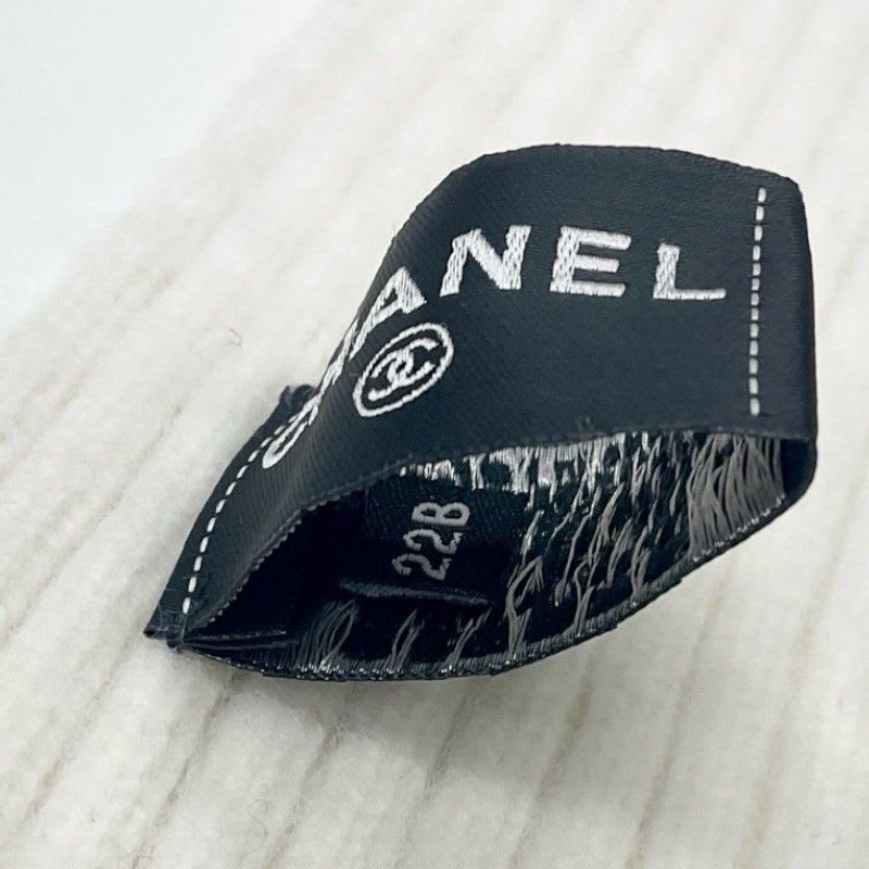 Chanel Muffler Cashmere White Logo Sequins Scarf — view 7