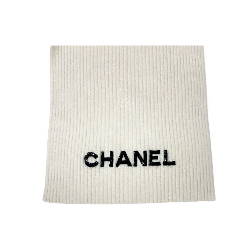 Chanel Muffler Cashmere White Logo Sequins Scarf — view 5