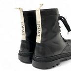 Loewe Boots Short Shoes Leather Black Logo Lace Up Combat — view 9