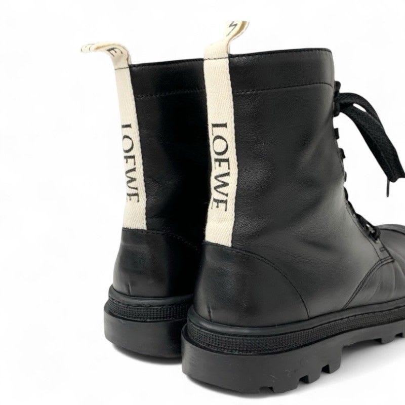 Loewe Boots Short Shoes Leather Black Logo Lace Up Combat — view 9