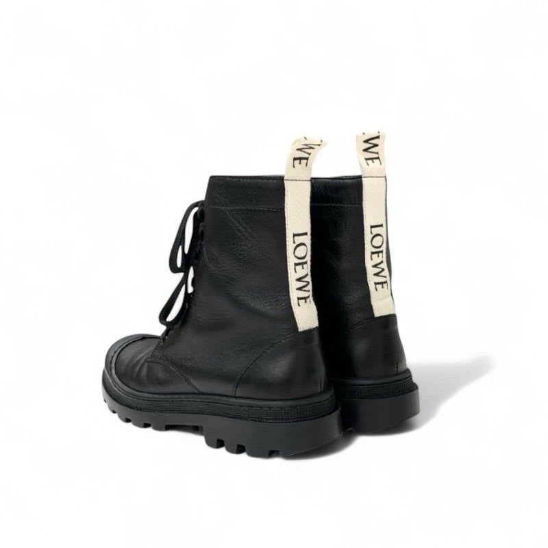 Loewe Boots Short Shoes Leather Black Logo Lace Up Combat — view 4