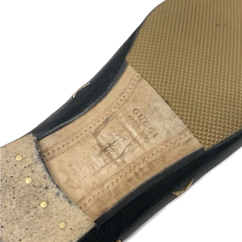 Gucci Loafer Leather Shoes Black Gold Horsebit Star Bee Embroidery Flat — view 8