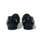 Gucci Loafer Leather Shoes Black Gold Horsebit Star Bee Embroidery Flat — view 5
