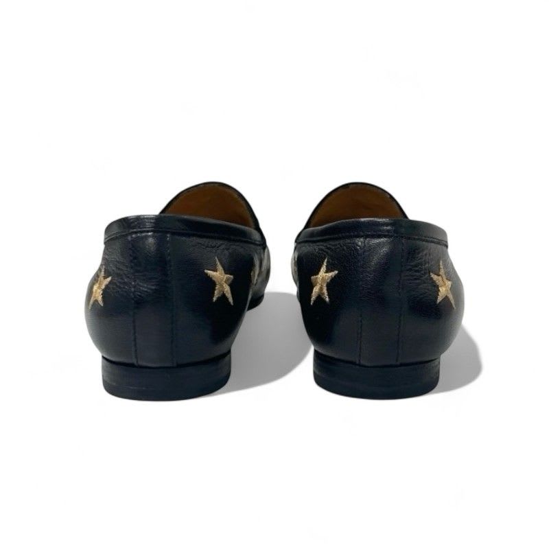 Gucci Loafer Leather Shoes Black Gold Horsebit Star Bee Embroidery Flat — view 5