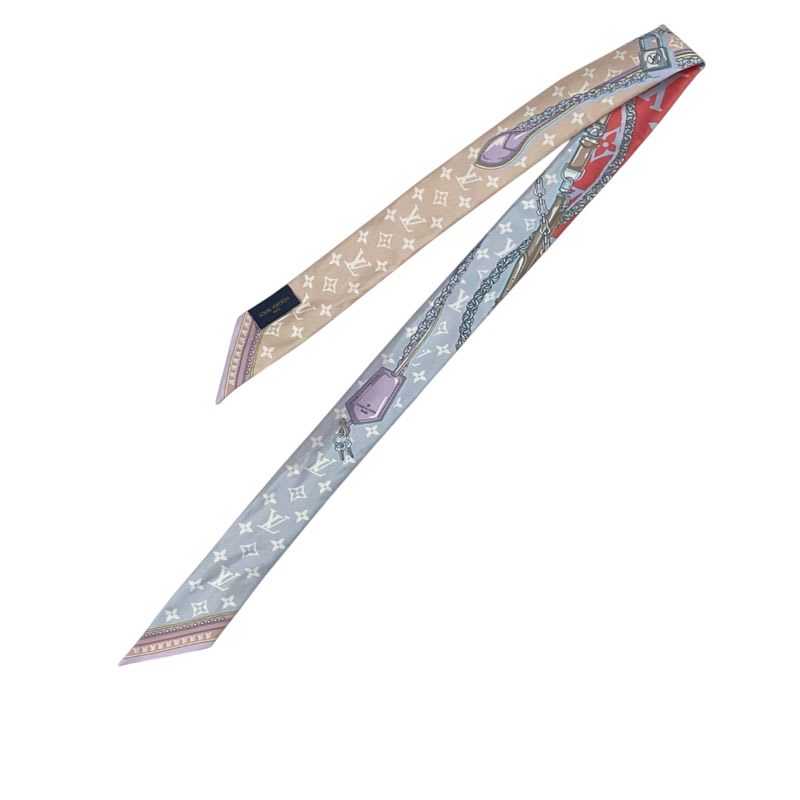 Louis Vuitton Current Twilly Silk Monogram Logo All Over Pattern Pink Blue — view 2