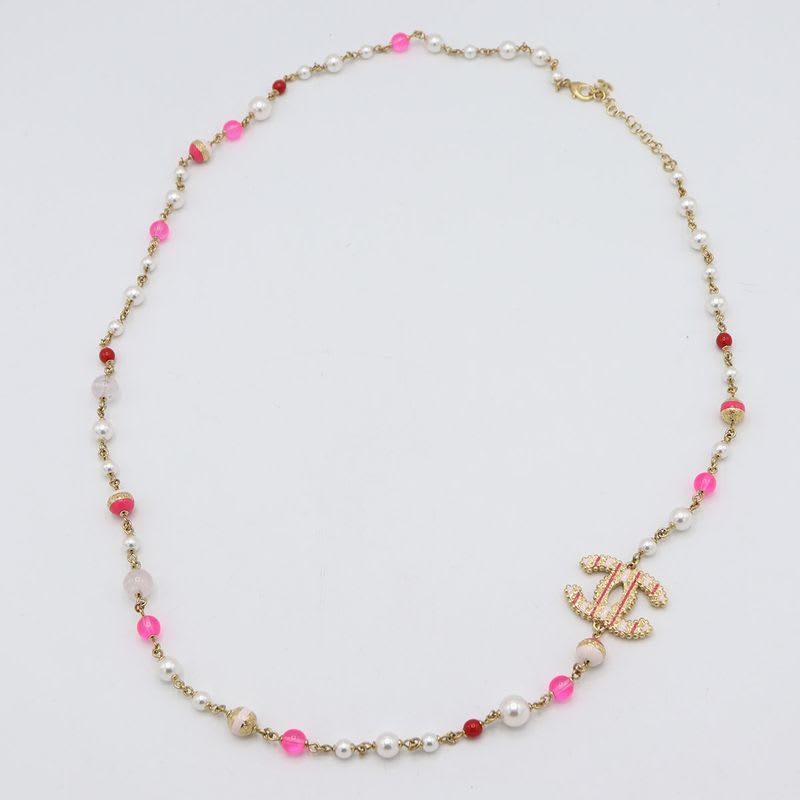 Chanel Necklace A24 Coco Mark Faux Pearl Color Stone Pink Accessory Box — view 6