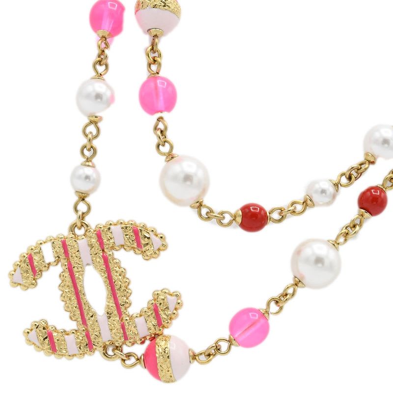 Chanel Necklace A24 Coco Mark Faux Pearl Color Stone Pink Accessory Box — view 3