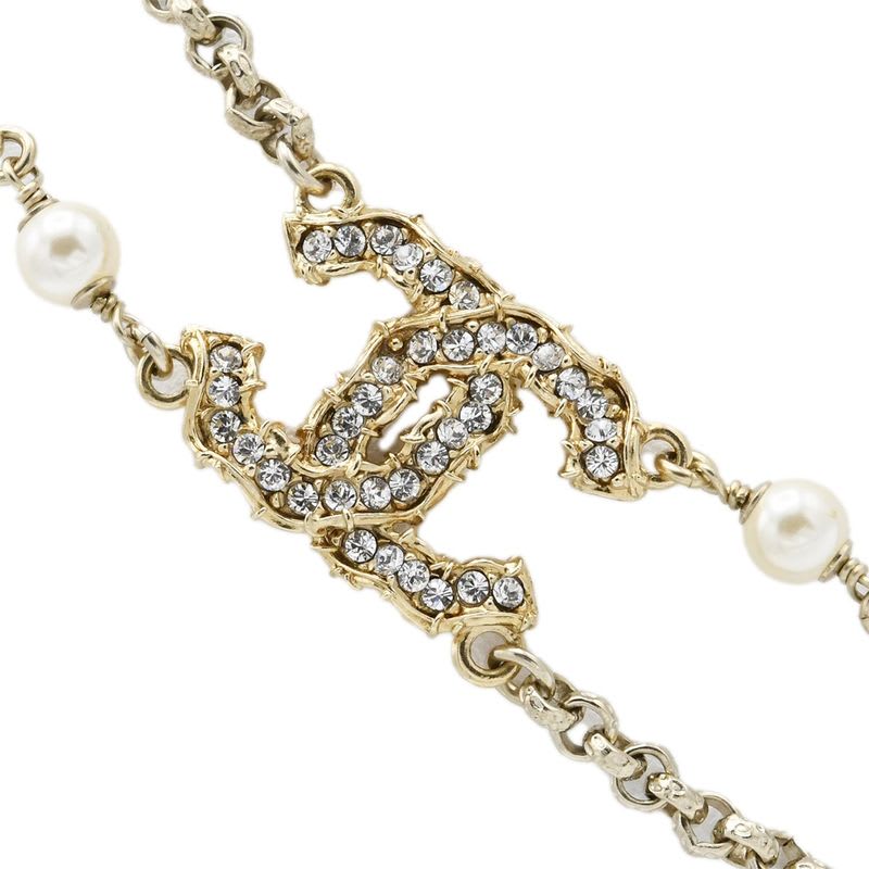 Chanel Double Necklace C20 Coco Mark Faux Pearl Rhinestone Accessory — view 3